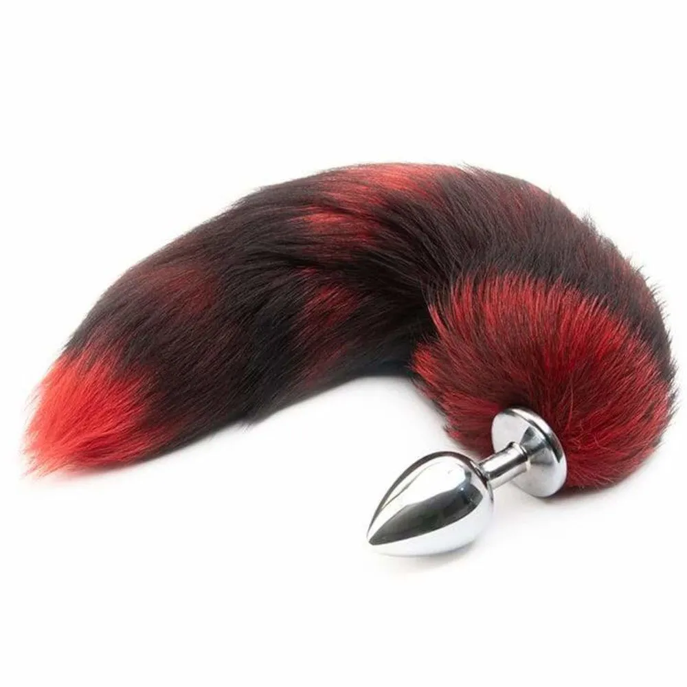 16" Black with Red Cat Tail Metal Plug