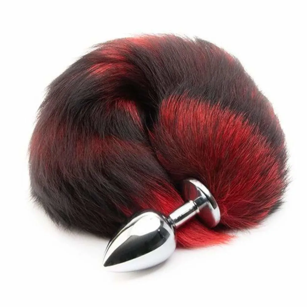 16" Black with Red Cat Tail Metal Plug