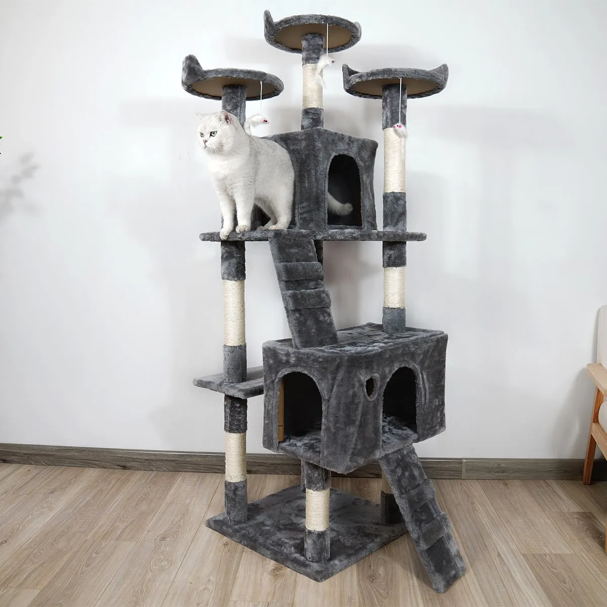 170cm Eco Cat Tree w/ Cubby Houses, Toys & Scratching Posts