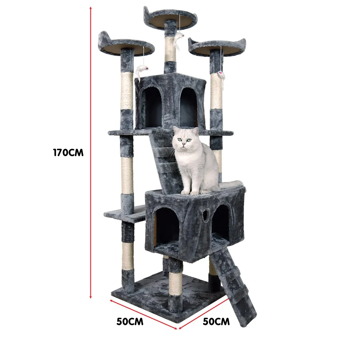 170cm Eco Cat Tree w/ Cubby Houses, Toys & Scratching Posts