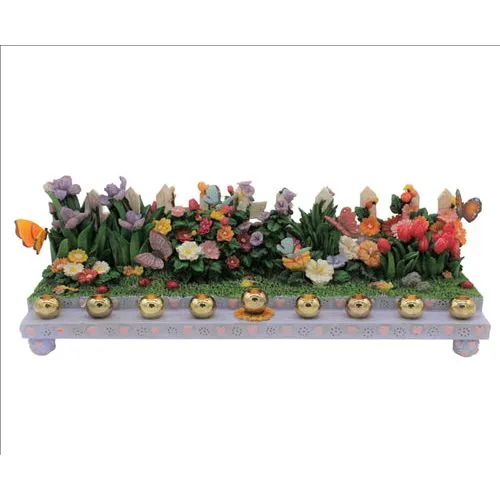 3D Sculptured Butterfly & Floral Chanukah Menorah By Reuven Masel 12" x 4"