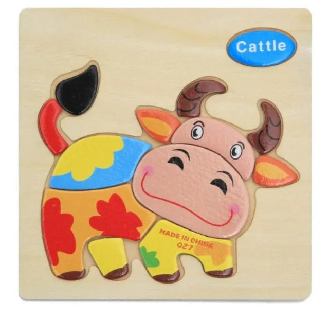 3D Wooden Puzzle Jigsaw Toys For Children Wood 3d Cartoon Animal  Puzzles Intelligence Kids Early Educational Toys for children