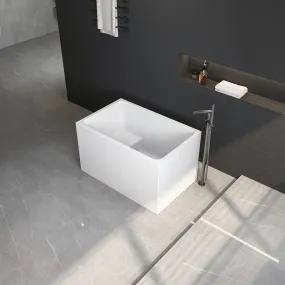 43" Acrylic Freestanding Bathtub with seat: Spacious rectangle Shape, Gloss White Finish, Chrome Overflow & Pop-Up Drain