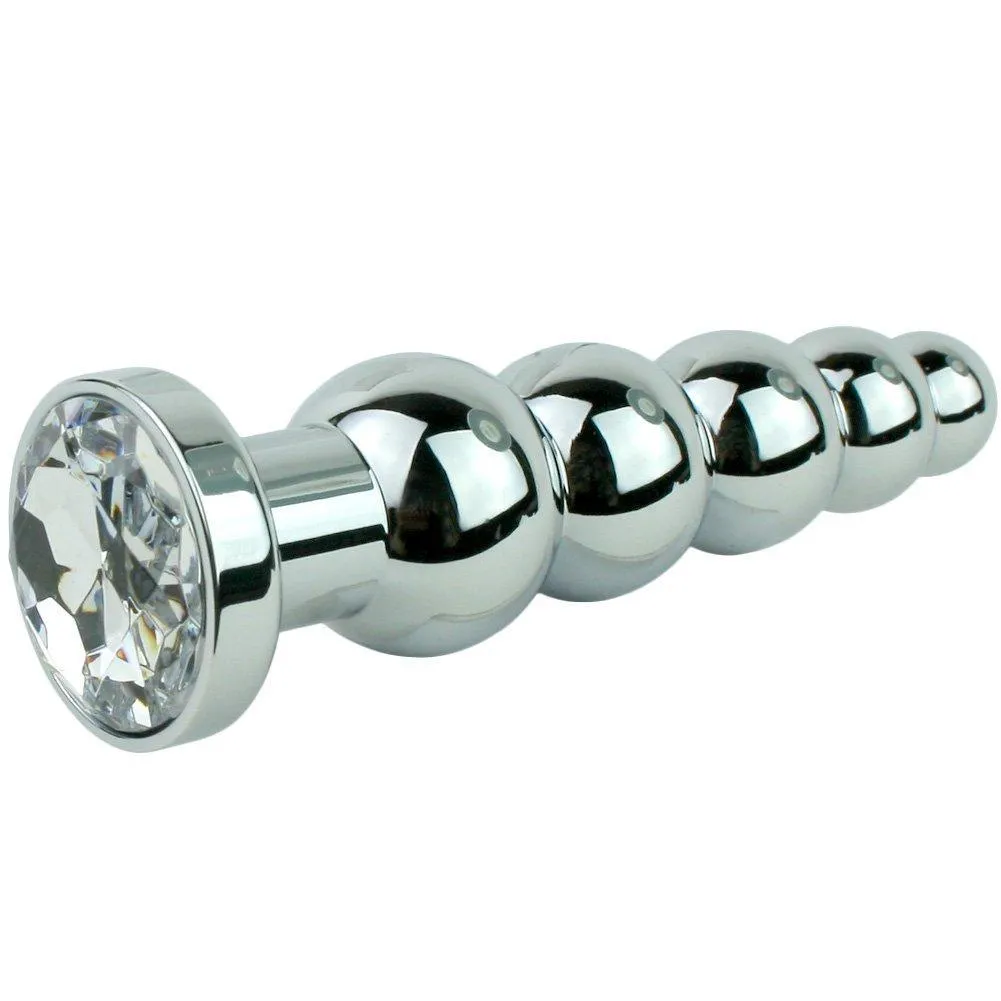 Beaded Metal Anal Fetish Plug with Crystal Base