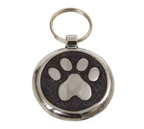 Black Glint Paw Print Small 20mm Designer Dog Tag Shimmer Range