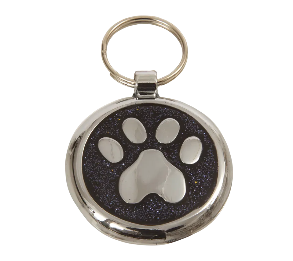 Black Glint Paw Print Small 20mm Designer Dog Tag Shimmer Range