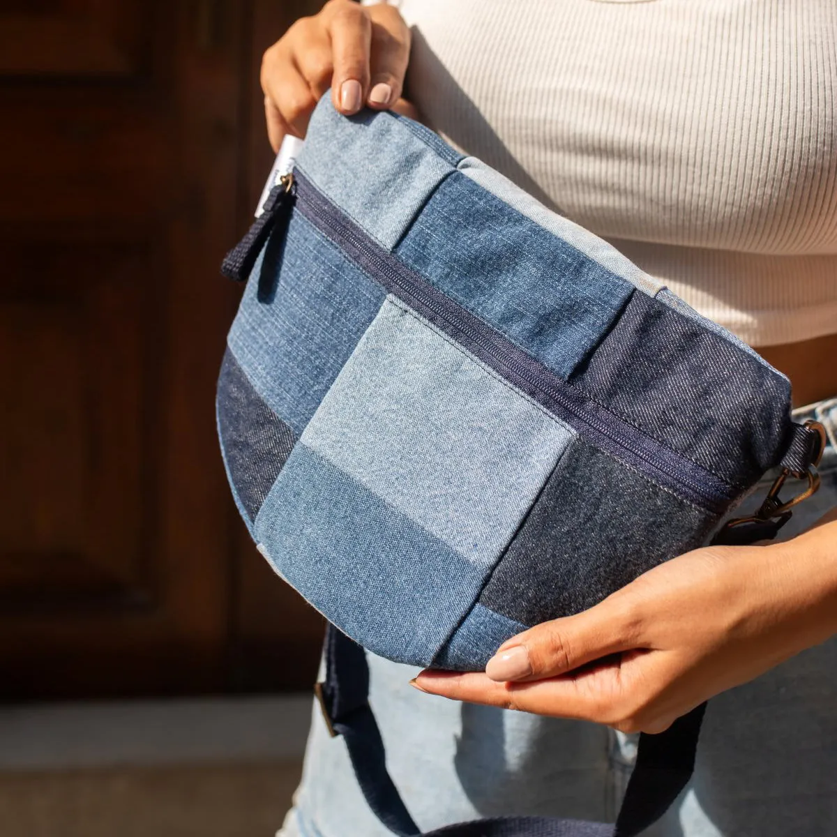 Blue - Upcycled Eco friendly Patched Fanny pack/Waist Pouch