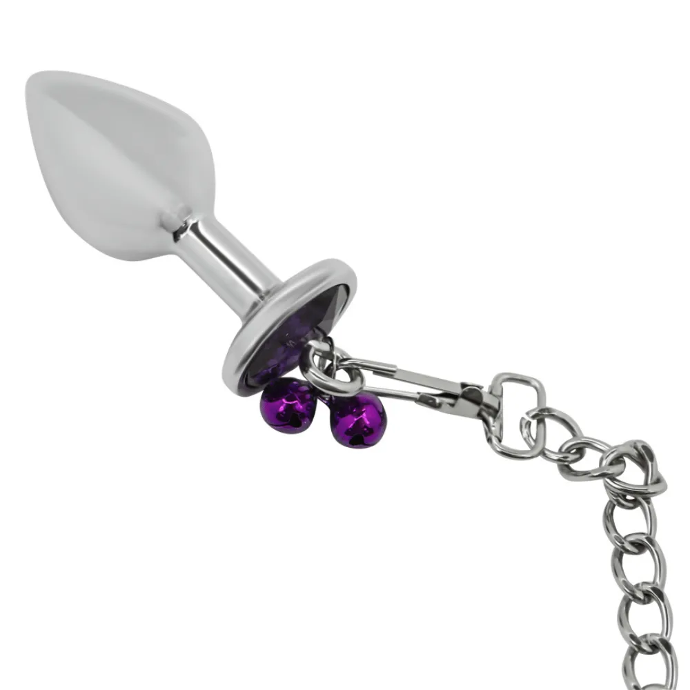 Bondage Leash Metal Butt Plug With Jewel