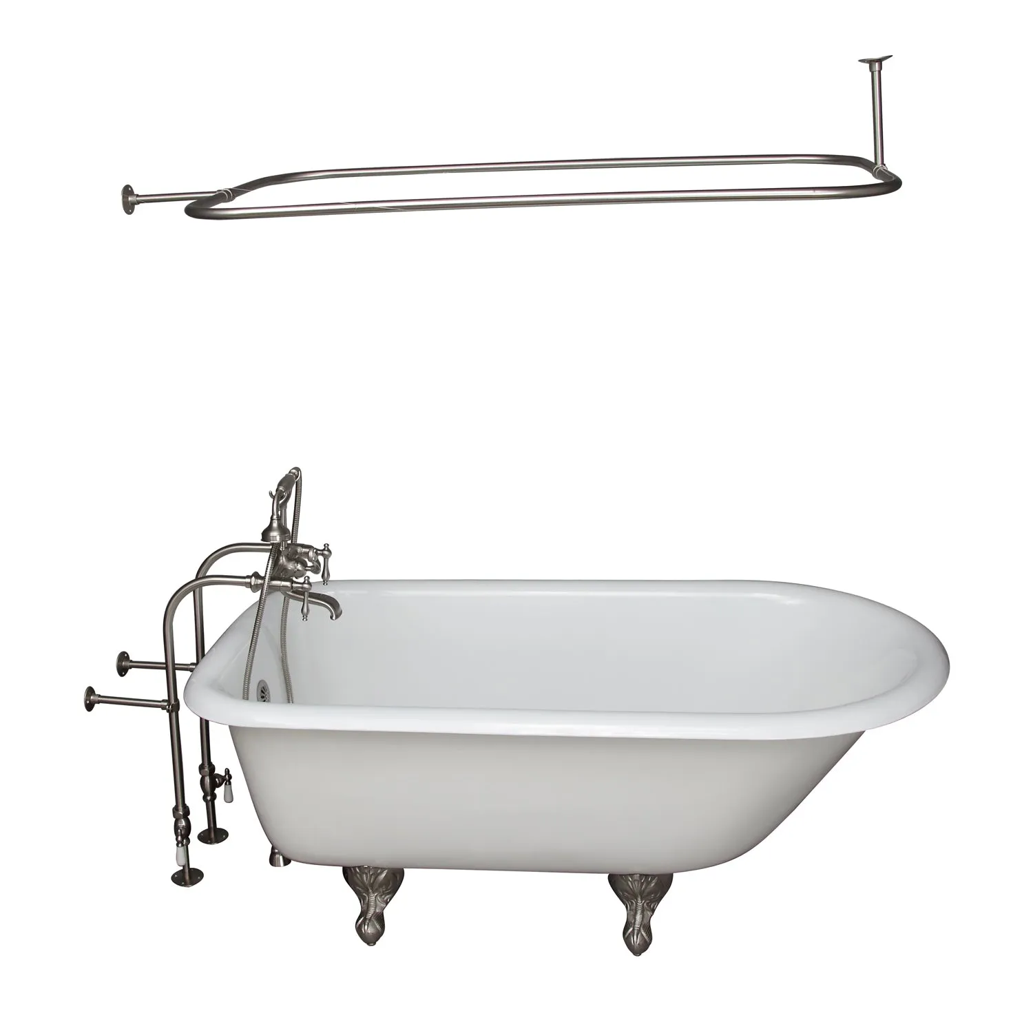 Brocton 65″ Cast Iron Roll Top Tub Kit – Brushed Nickel Accessories