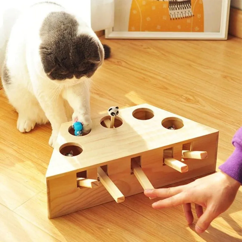 Interactive Cat Toy Catch The Mouse Hunt Wooden Puzzle Box