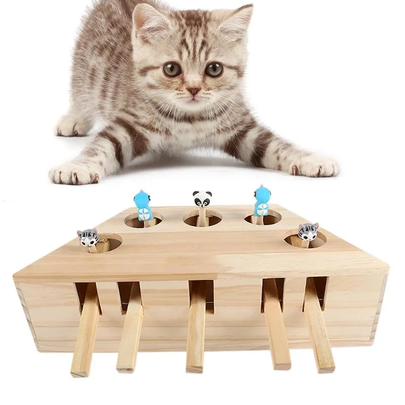 Interactive Cat Toy Catch The Mouse Hunt Wooden Puzzle Box