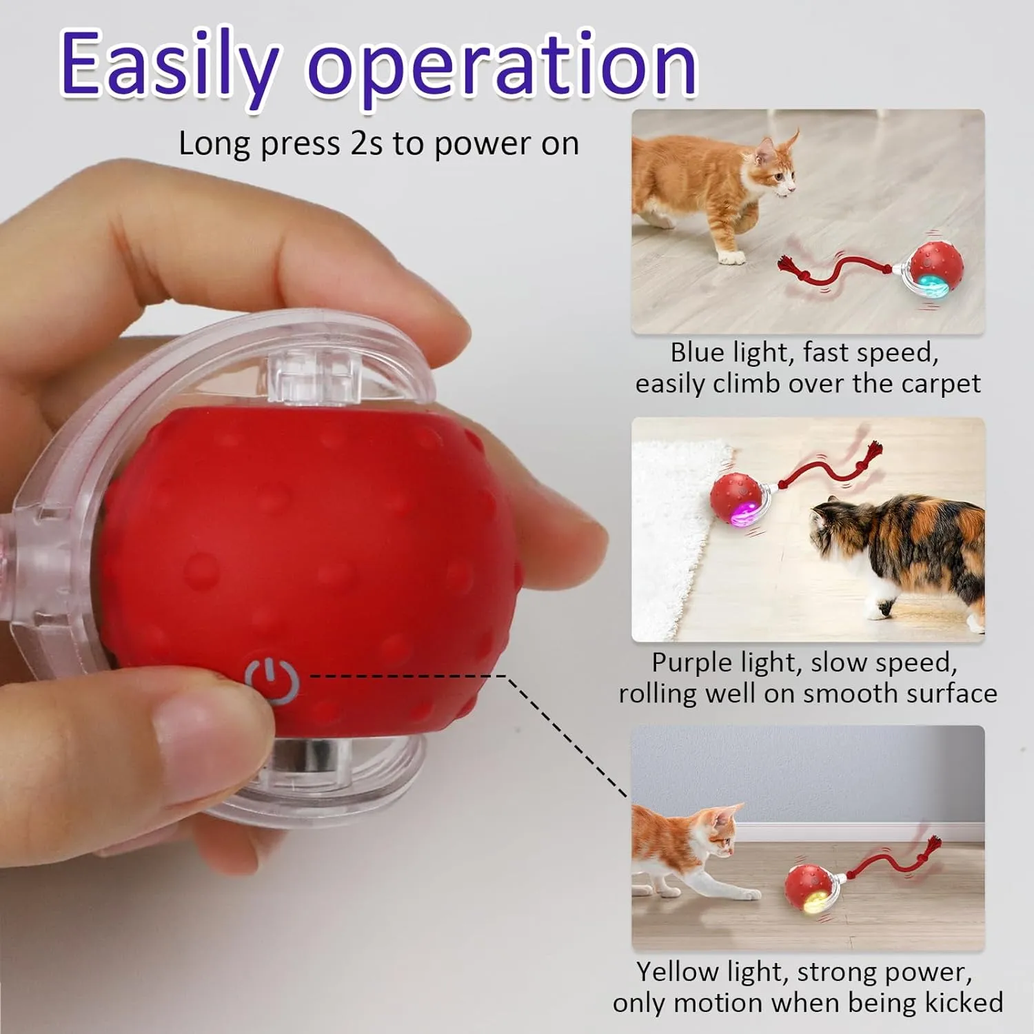 Interactive Cat Toys Ball for Indoor Cats Fast Rolling on Carpet, Chirping & Motion Activate Cat Toys (Red)