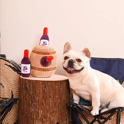 Interactive Plush Wine Barrel Dog Toy