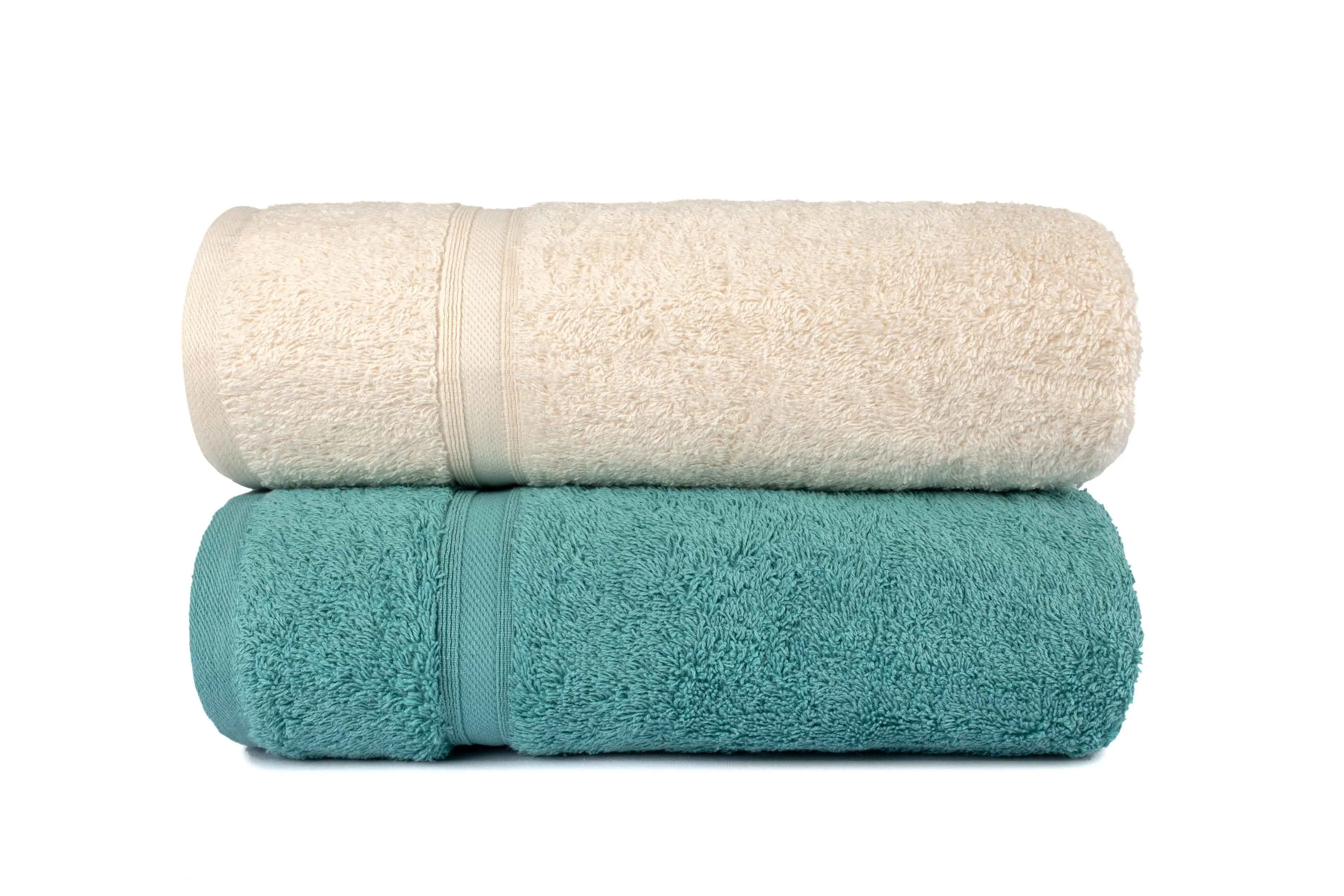 Mistley Collection Cotton Bath Towel Set of 2 - Cream & Turquoise