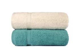 Mistley Collection Cotton Bath Towel Set of 2 - Cream & Turquoise