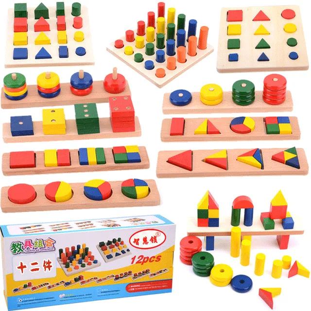 Montessori Baby Oak Educational Wooden Toys (12 types in a set