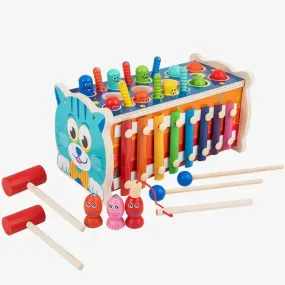 Montessori Wooden 3 IN 1 Xylophone Hammering Pounding Cat Multifunctional Hamster Child Interactive Game