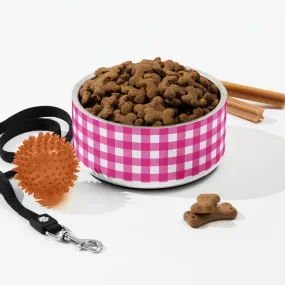 Pink and White Gingham Check Pet Bowl