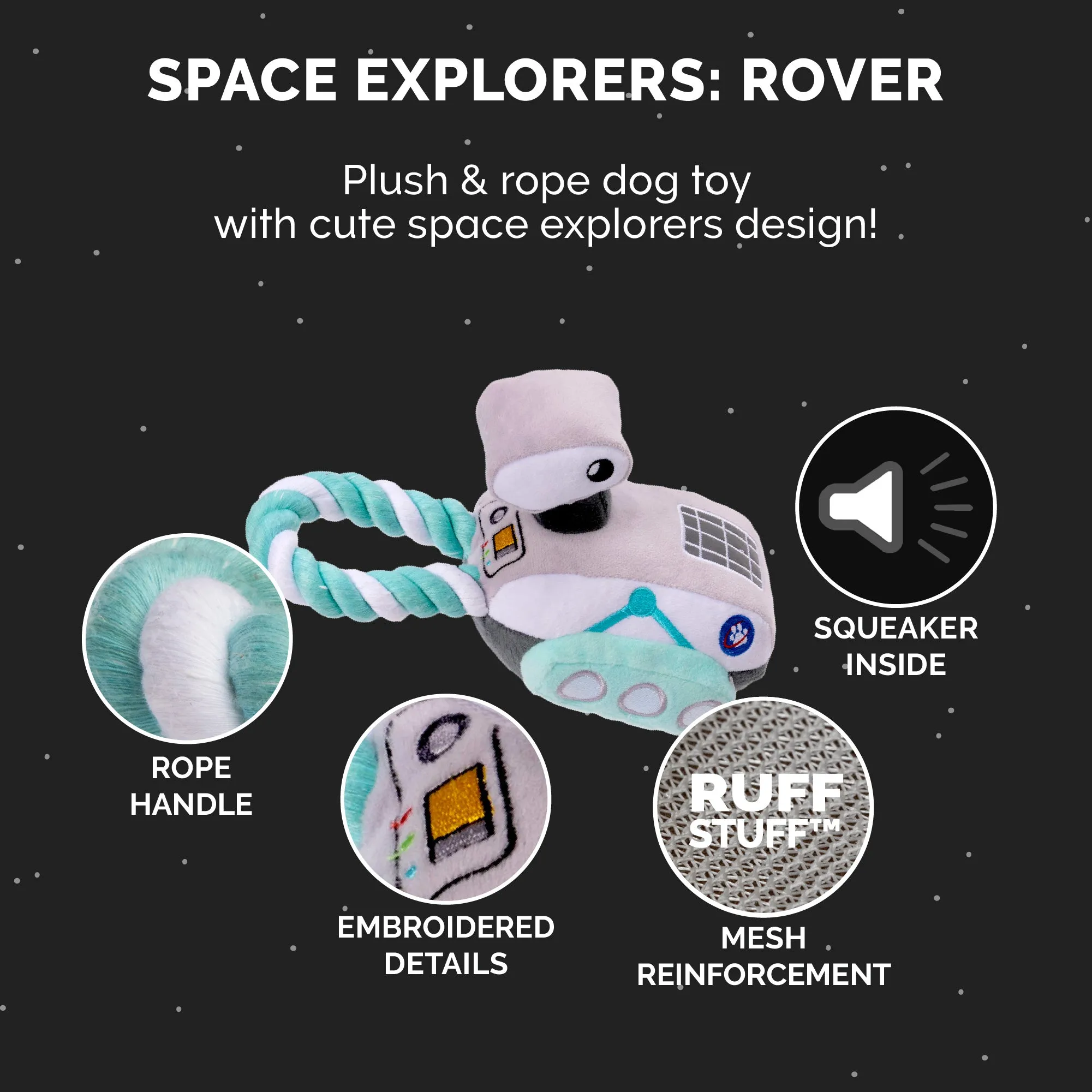 ROVER Space Explorers Plush and Rope Dog Toy