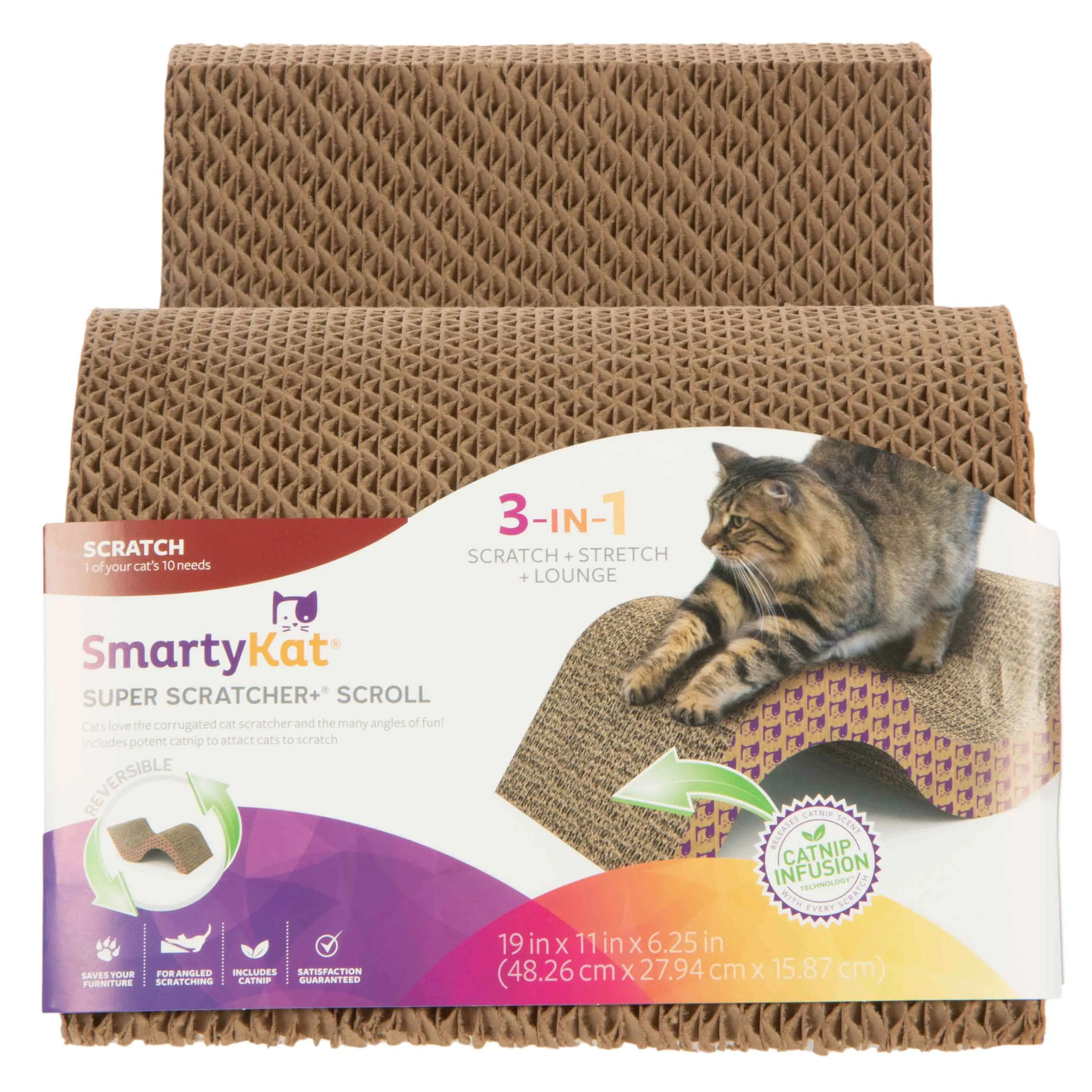 SmartyKat Super Scratcher  Scroll with Catnip Infusion Technology Corrugate Cat Scratcher, Hideout, and Lounge