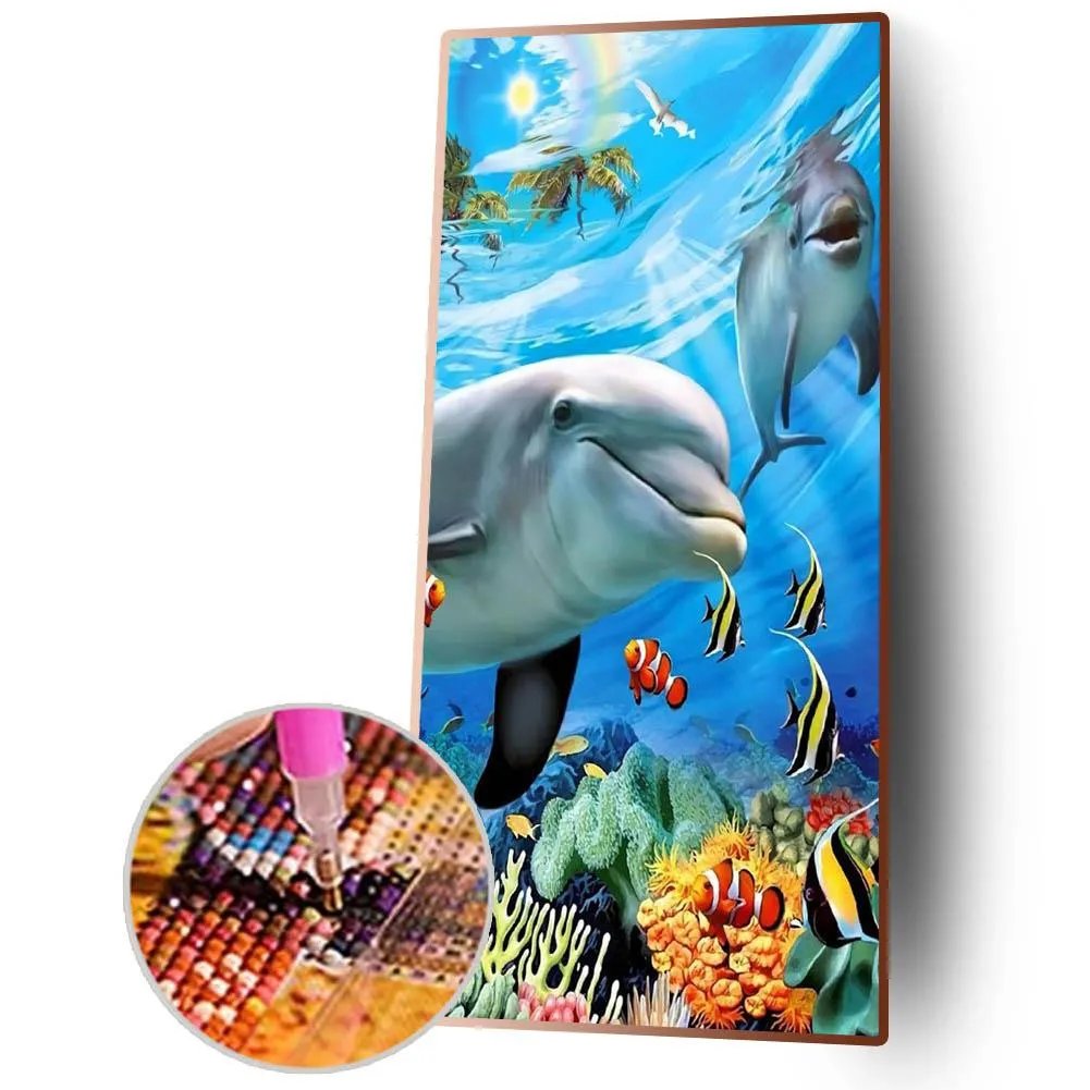 Underwater Dolphin - Full Round Diamond - 45x85CM